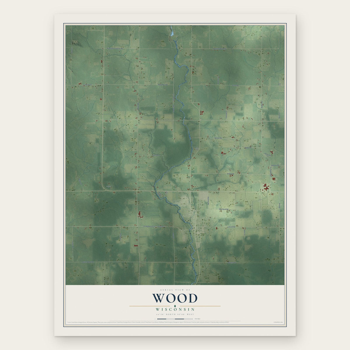 Wood, Wisconsin map print, the full design