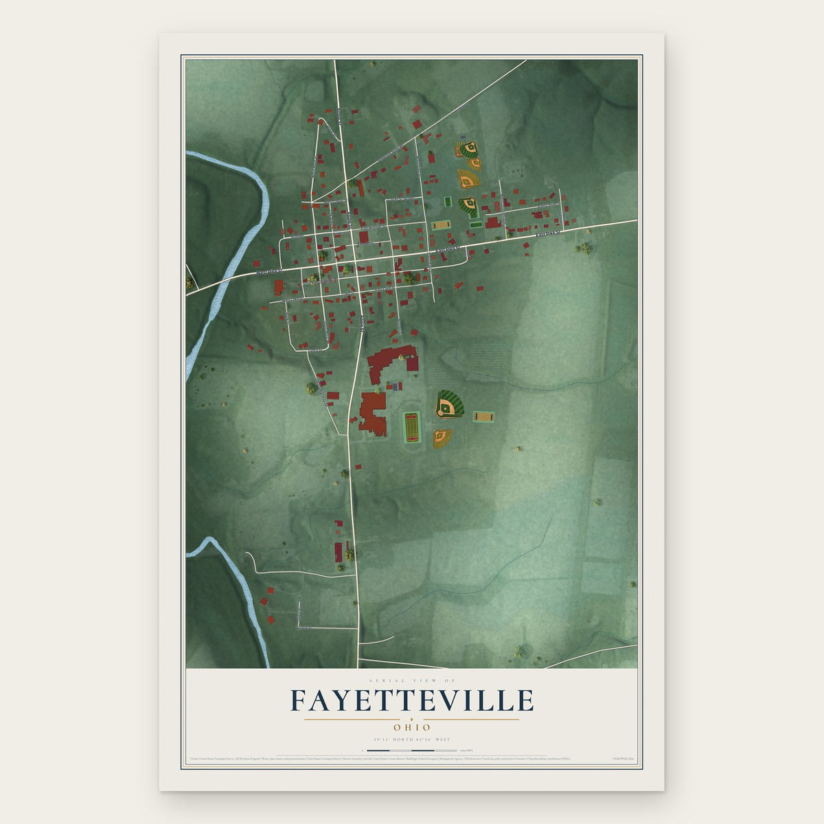 Fayetteville, Ohio map print, the full design