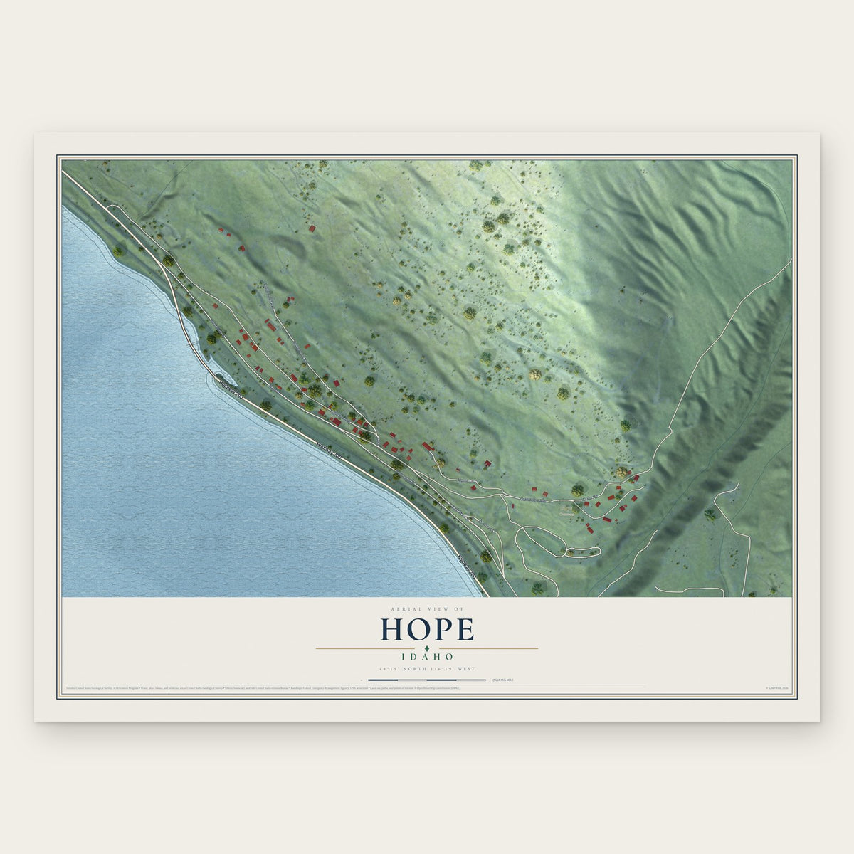 Hope, Idaho map print, the full design