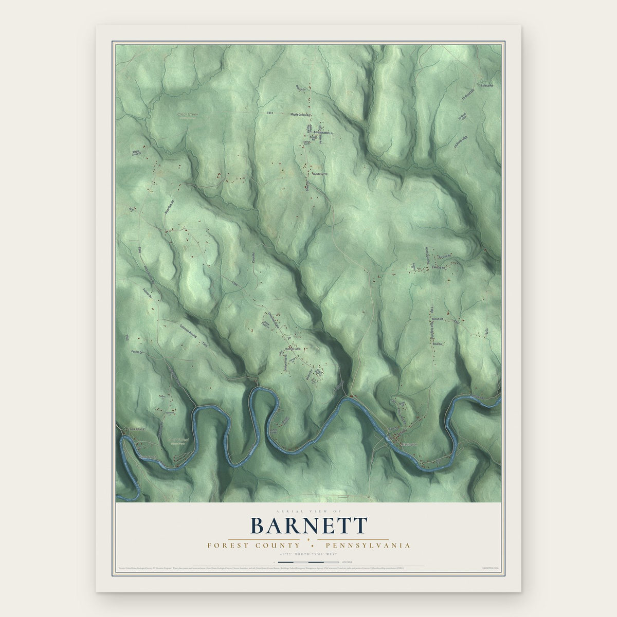 Barnett, Forest County, Pennsylvania map print, the full design