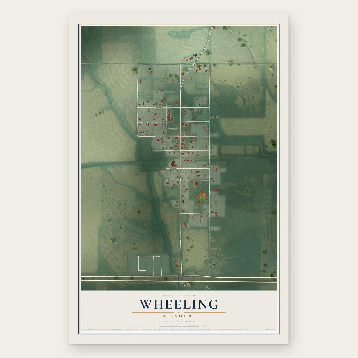 Wheeling, Missouri map print, the full design