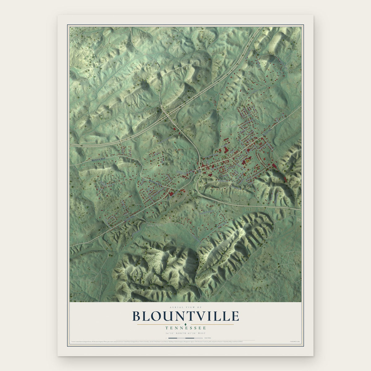 Blountville, Tennessee map print, the full design