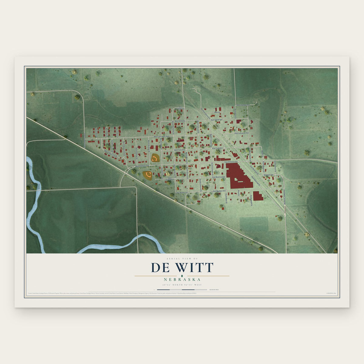 De Witt, Nebraska map print, the full design