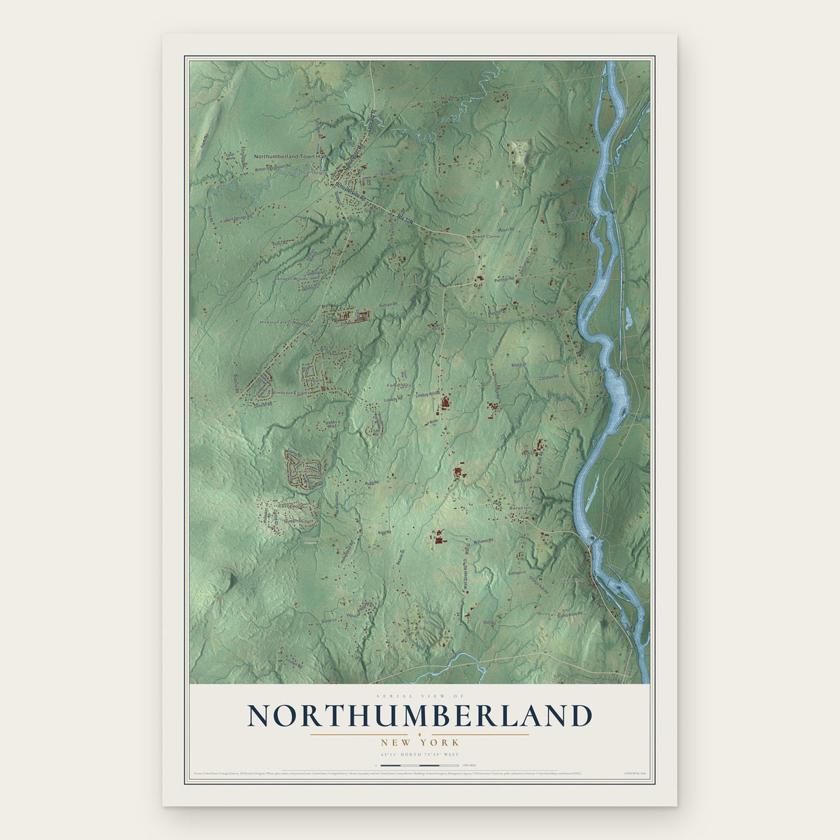 Northumberland, New York map print, the full design