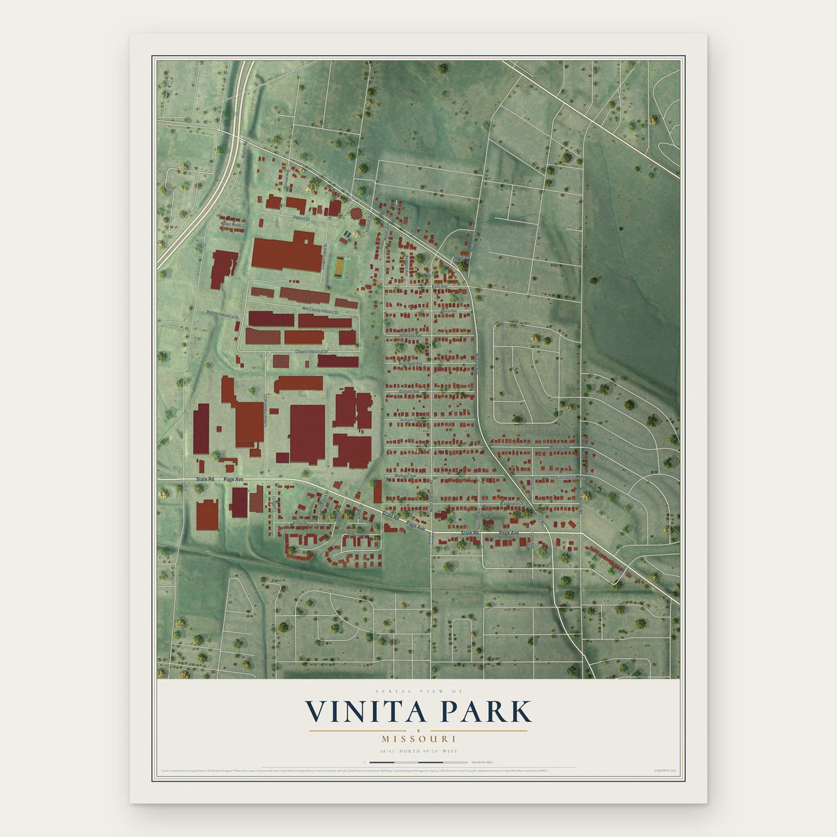 Vinita Park, Missouri map print, the full design