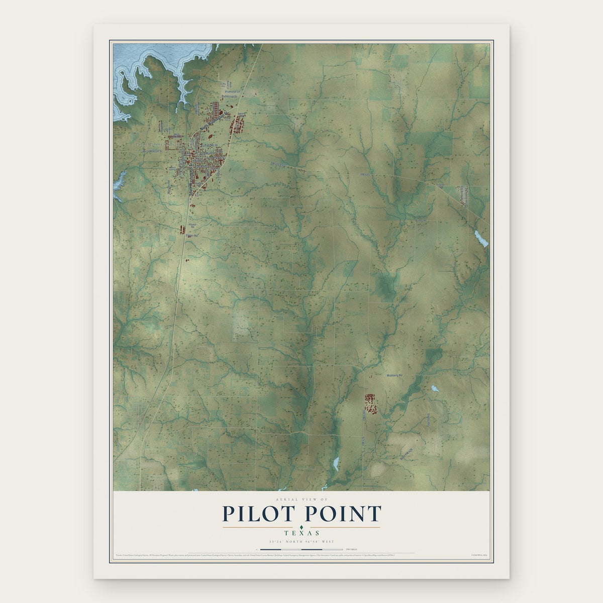 Pilot Point, Texas map print, the full design