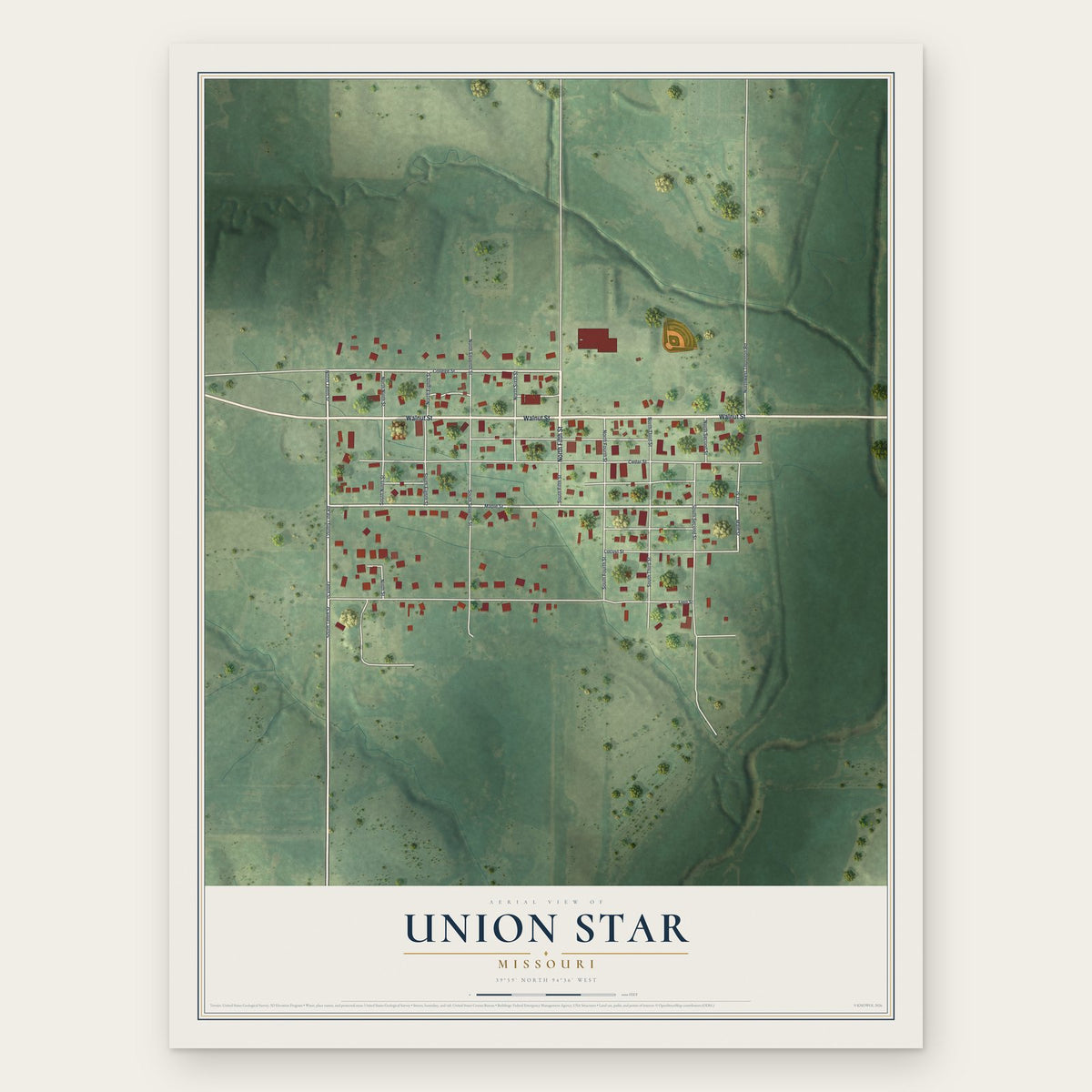 Union Star, Missouri map print, the full design