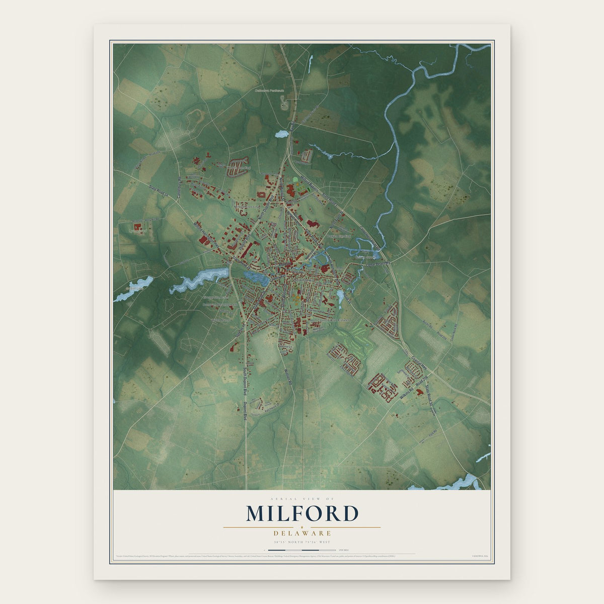 Milford, Delaware map print, the full design