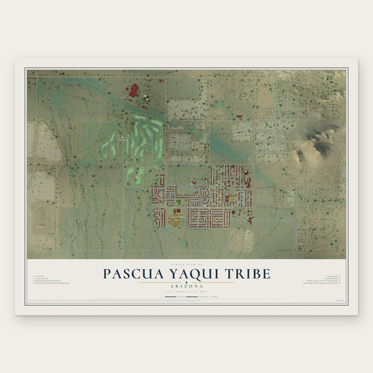 Pascua Yaqui Tribe, Arizona map print, the full design