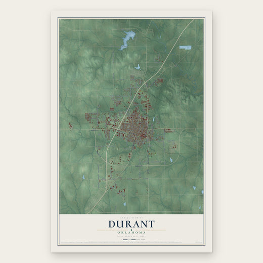 Durant, Oklahoma map print, the full design