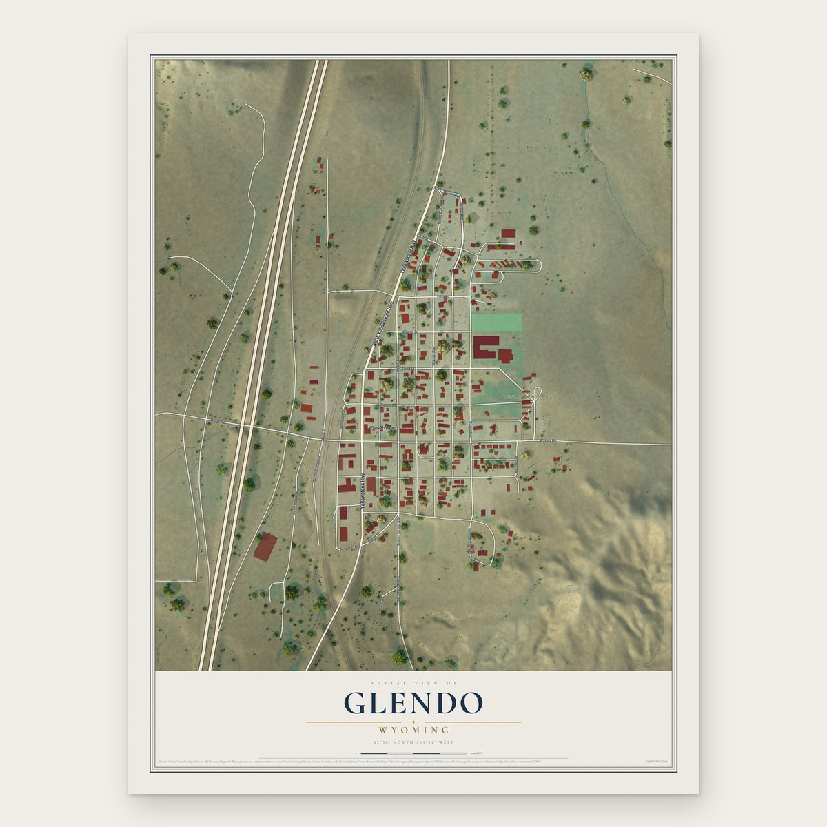 Glendo, Wyoming map print, the full design