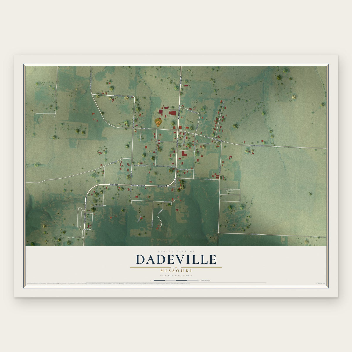 Dadeville, Missouri map print, the full design