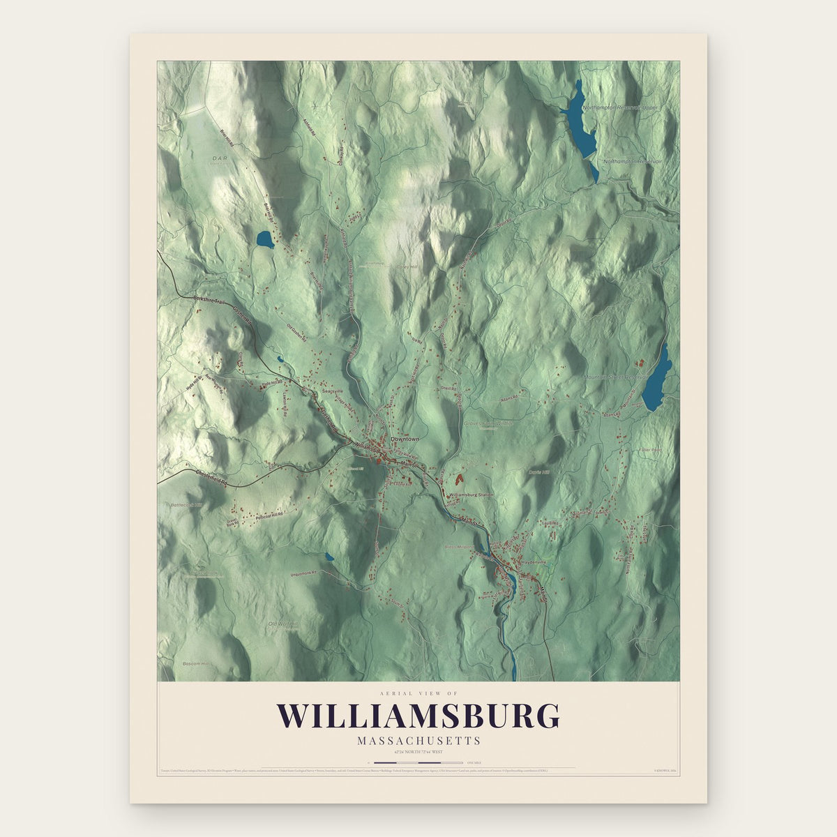 Williamsburg, Massachusetts map print, the full design