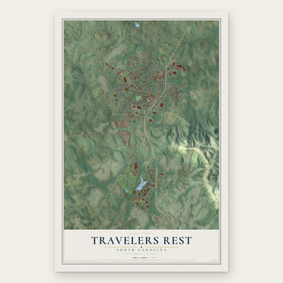 Travelers Rest, South Carolina map print, the full design