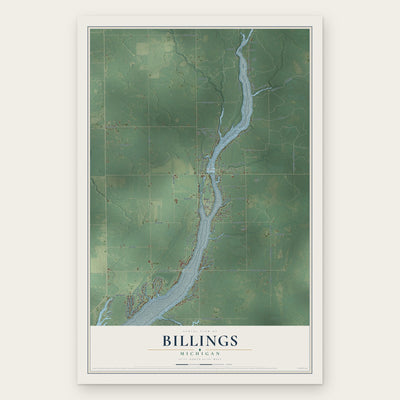 Billings, Michigan map print, the full design