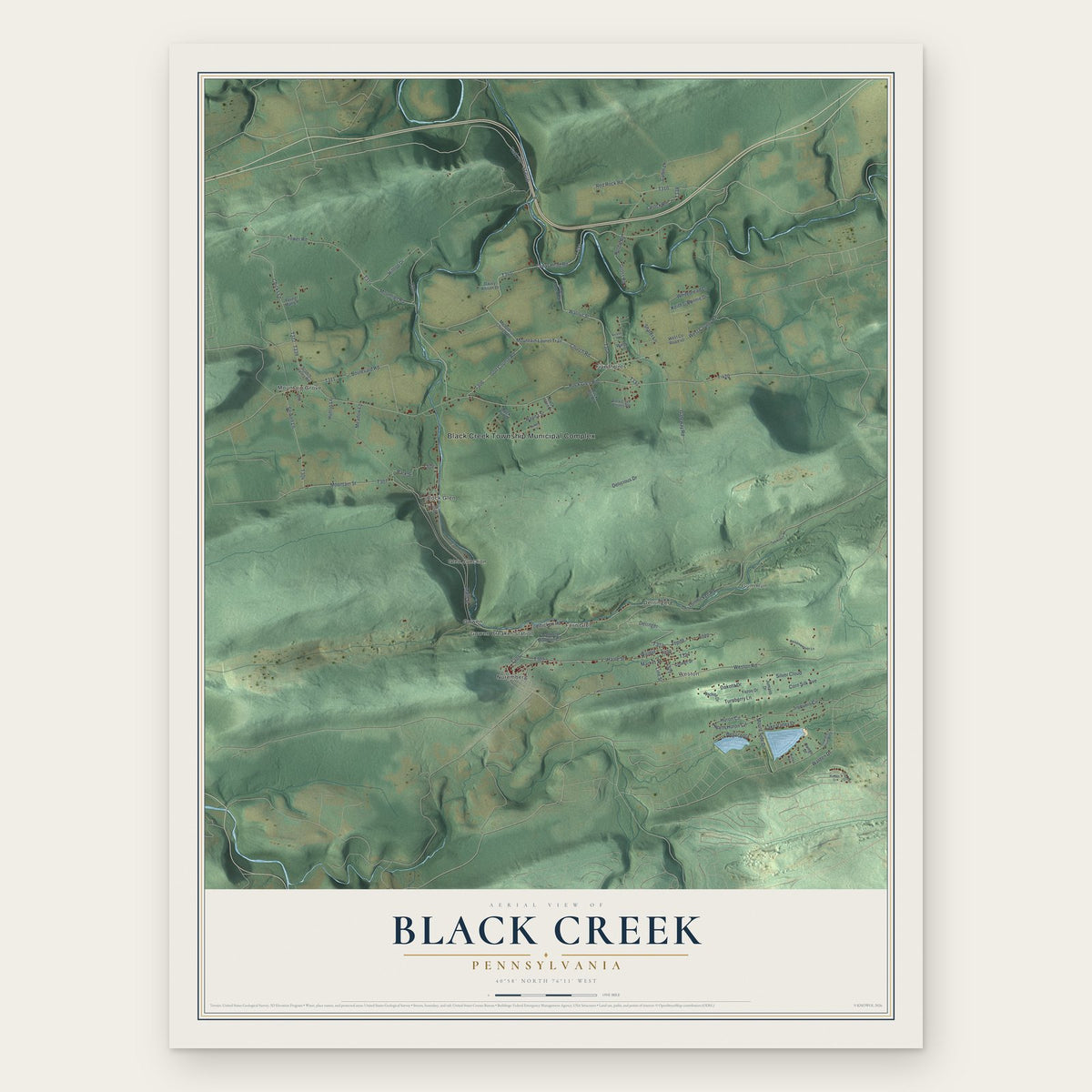 Black Creek, Pennsylvania map print, the full design