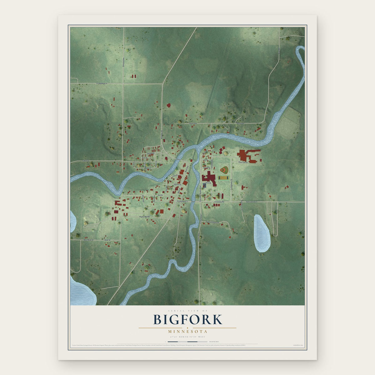 Bigfork, Minnesota map print, the full design