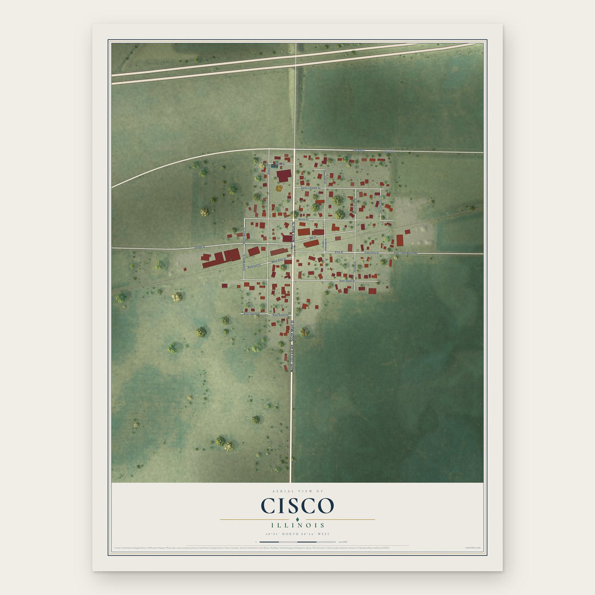 Cisco, Illinois map print, the full design