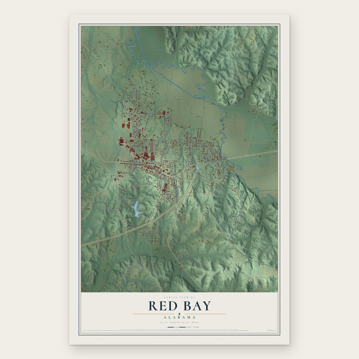 Red Bay, Alabama map print, the full design