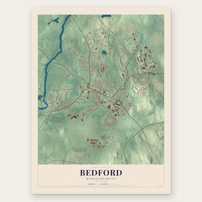 Bedford, Massachusetts map print, the full design