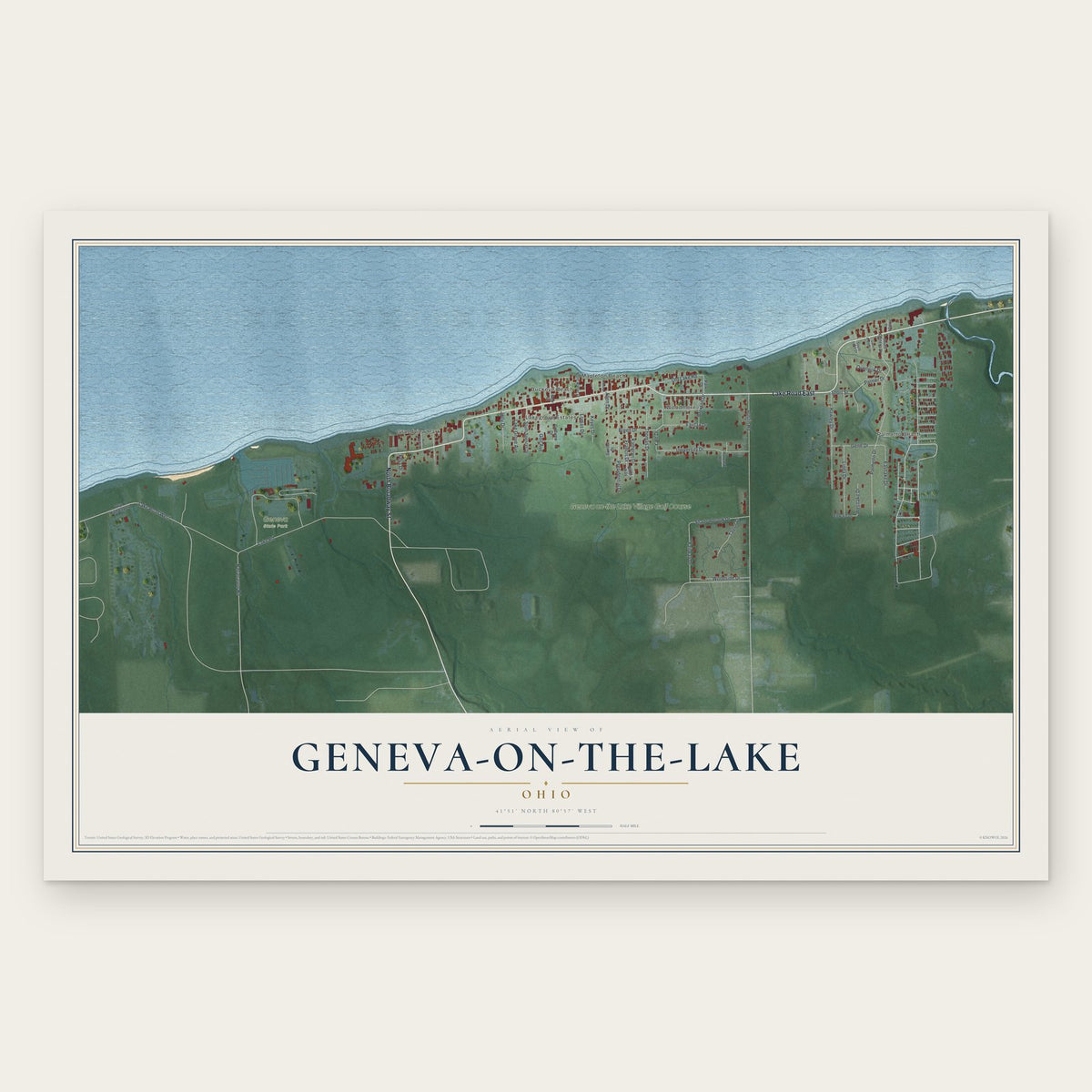 Geneva-on-the-Lake, Ohio map print, the full design