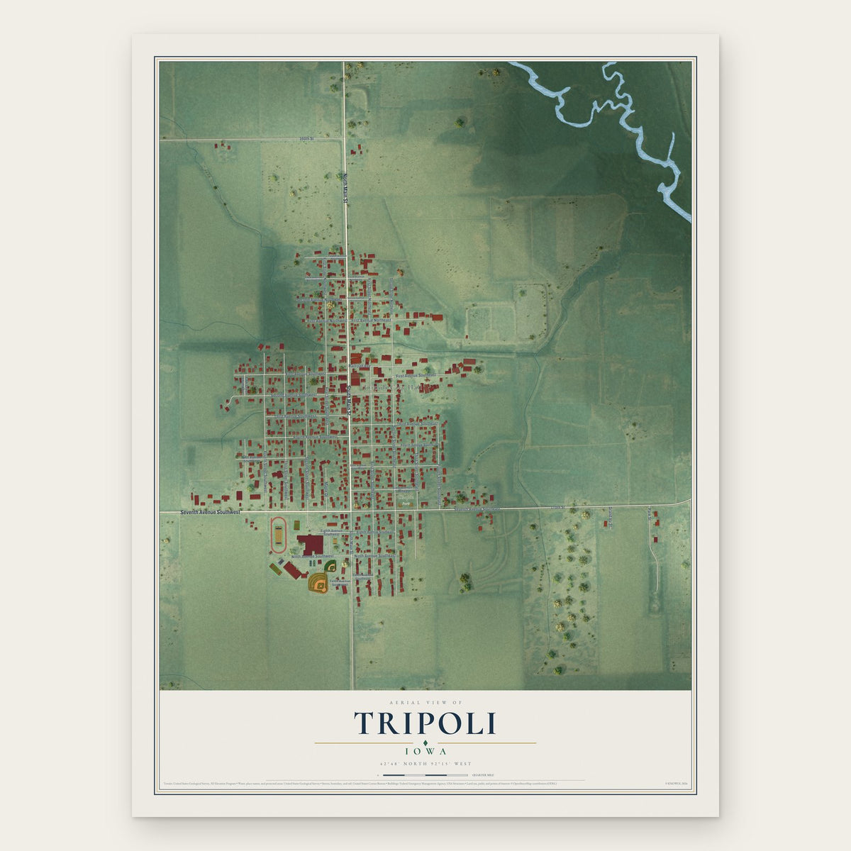 Tripoli, Iowa map print, the full design