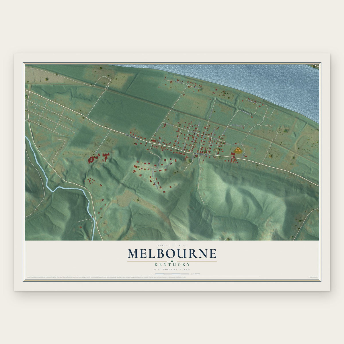 Melbourne, Kentucky map print, the full design