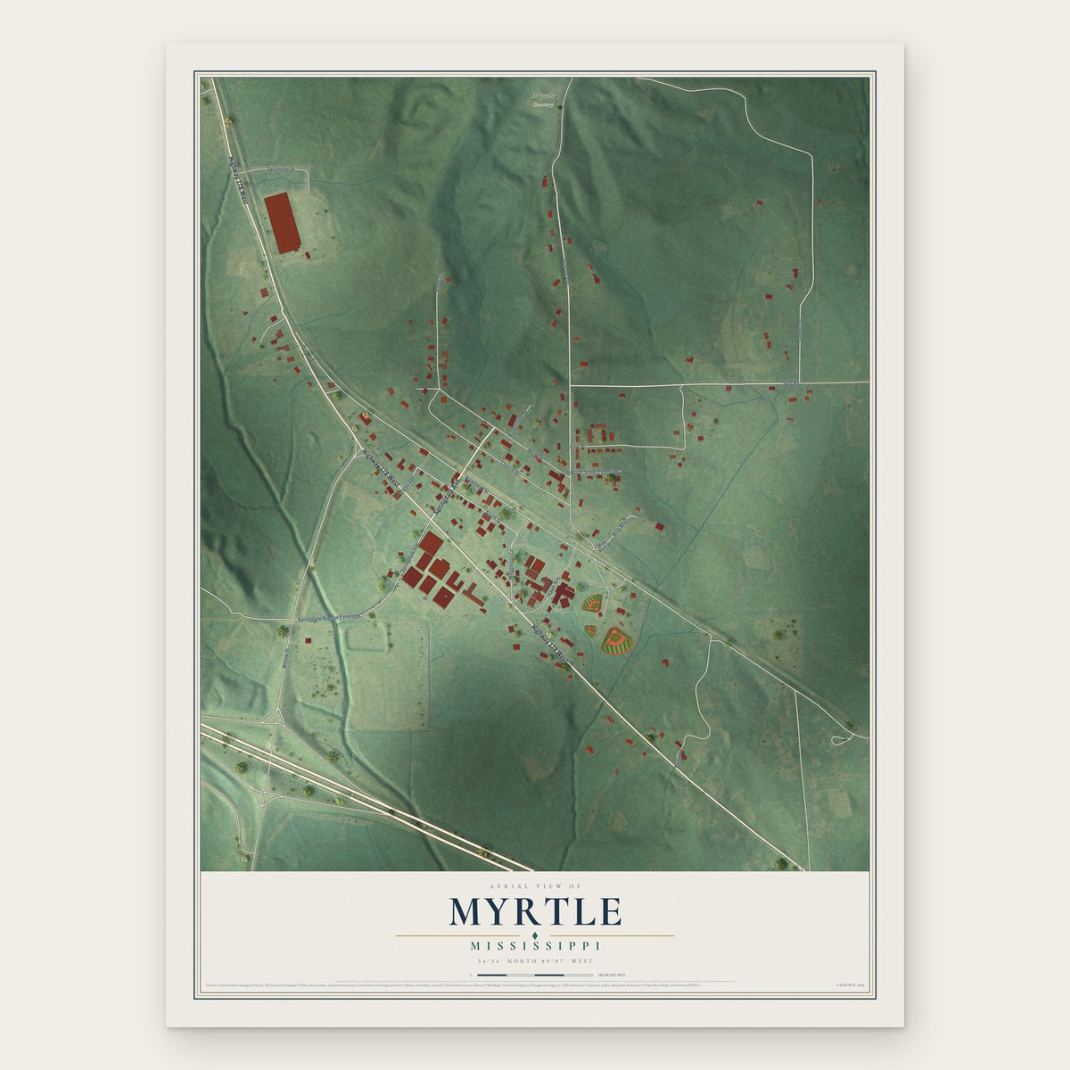 Myrtle, Mississippi map print, the full design