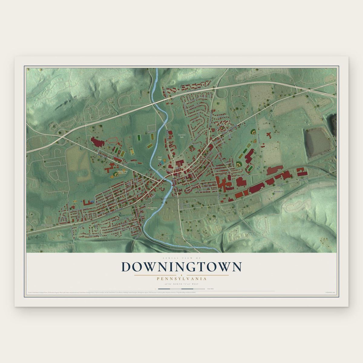 Downingtown, Pennsylvania map print, the full design