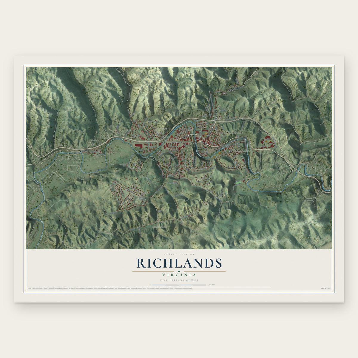Richlands, Virginia map print, the full design