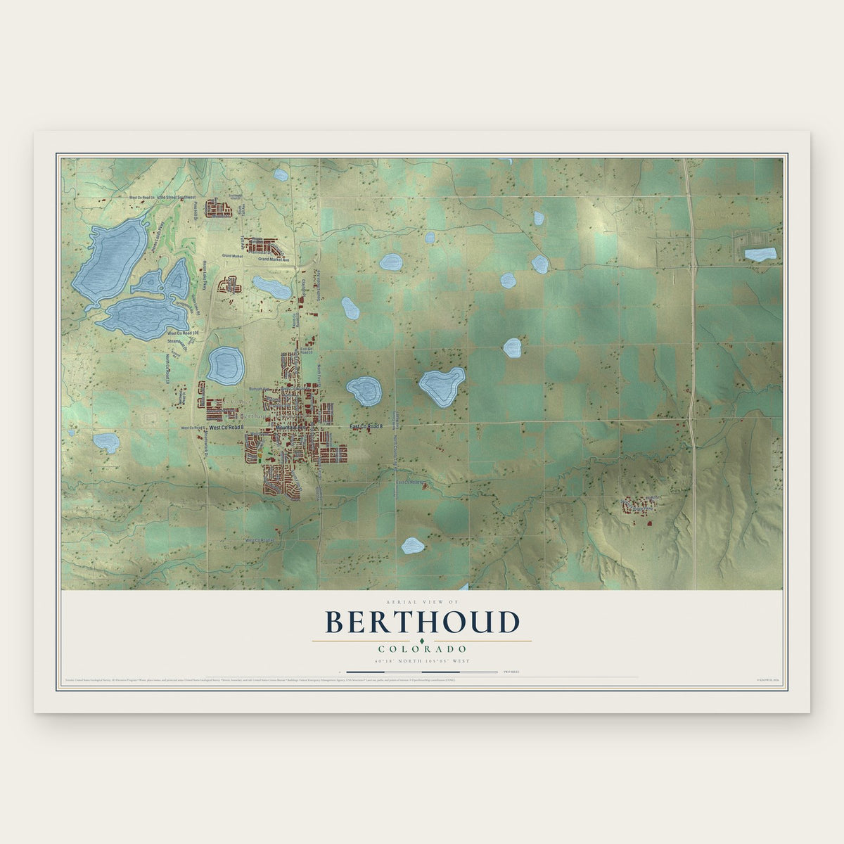 Berthoud, Colorado map print, the full design
