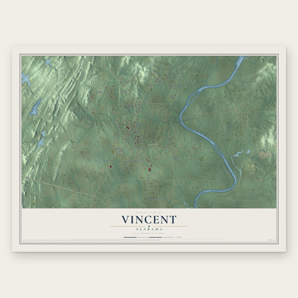 Vincent, Alabama map print, the full design