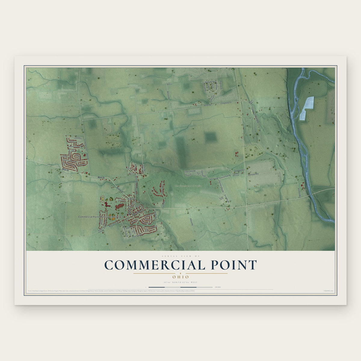 Commercial Point, Ohio map print, the full design