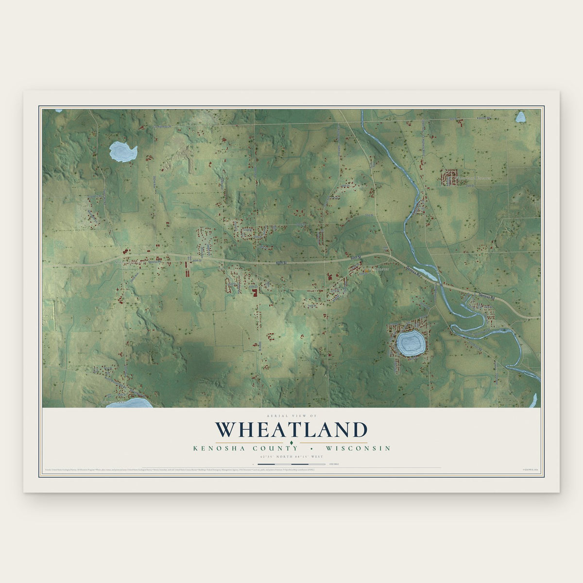 Wheatland, Kenosha County, Wisconsin map print, the full design