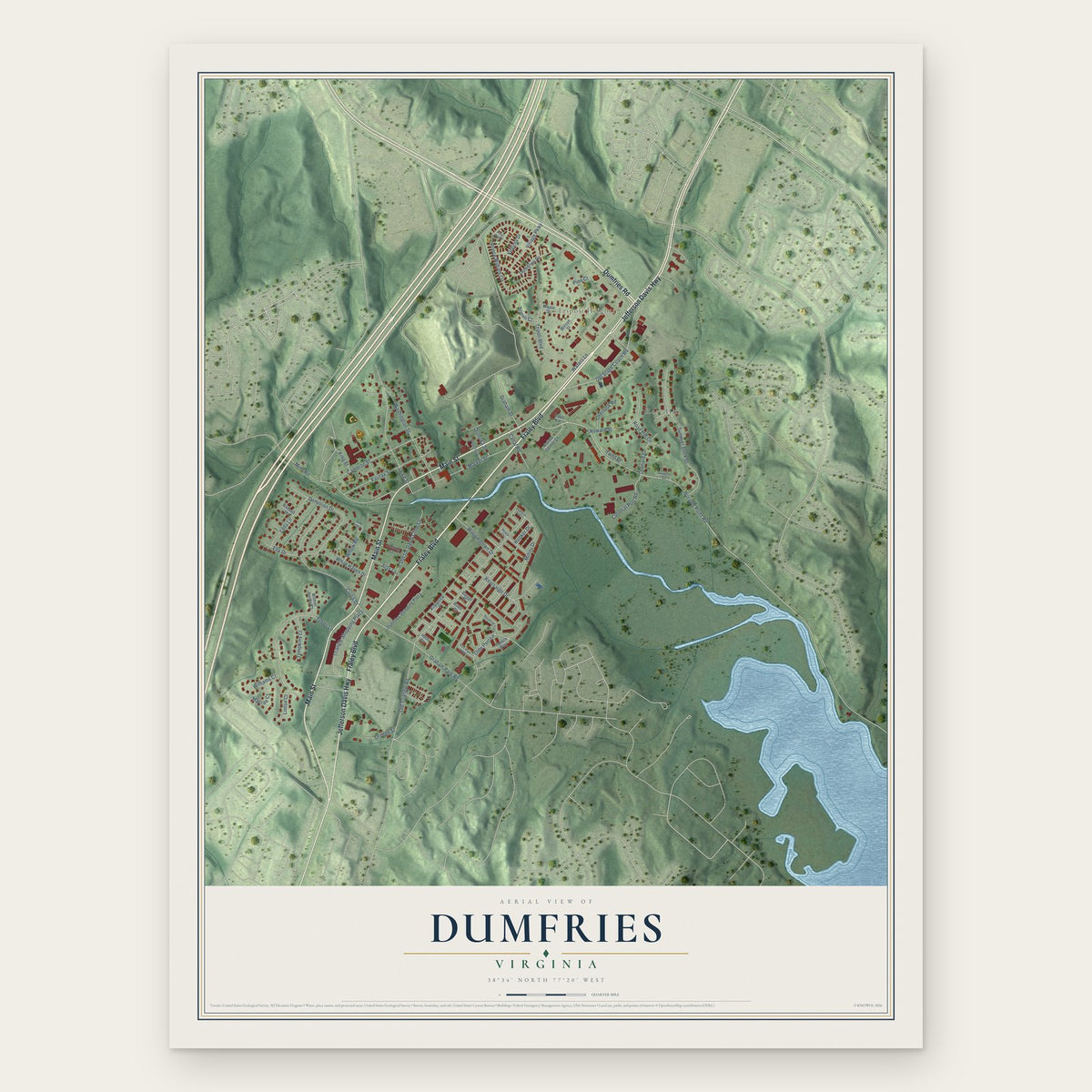 Dumfries, Virginia map print, the full design