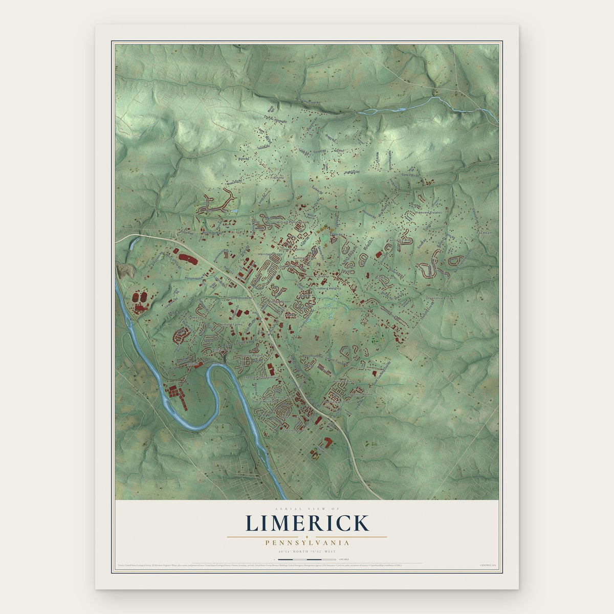 Limerick, Pennsylvania map print, the full design