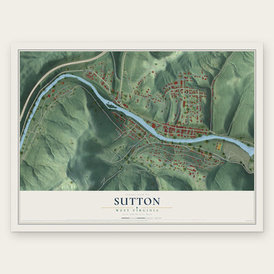 Sutton, West Virginia map print, the full design