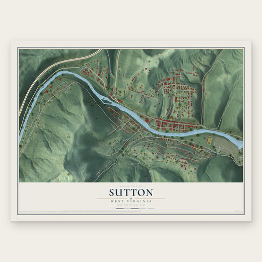 Sutton, West Virginia map print, the full design
