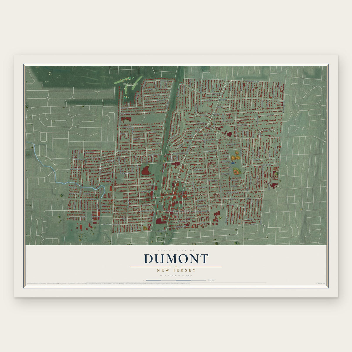 Dumont, New Jersey map print, the full design