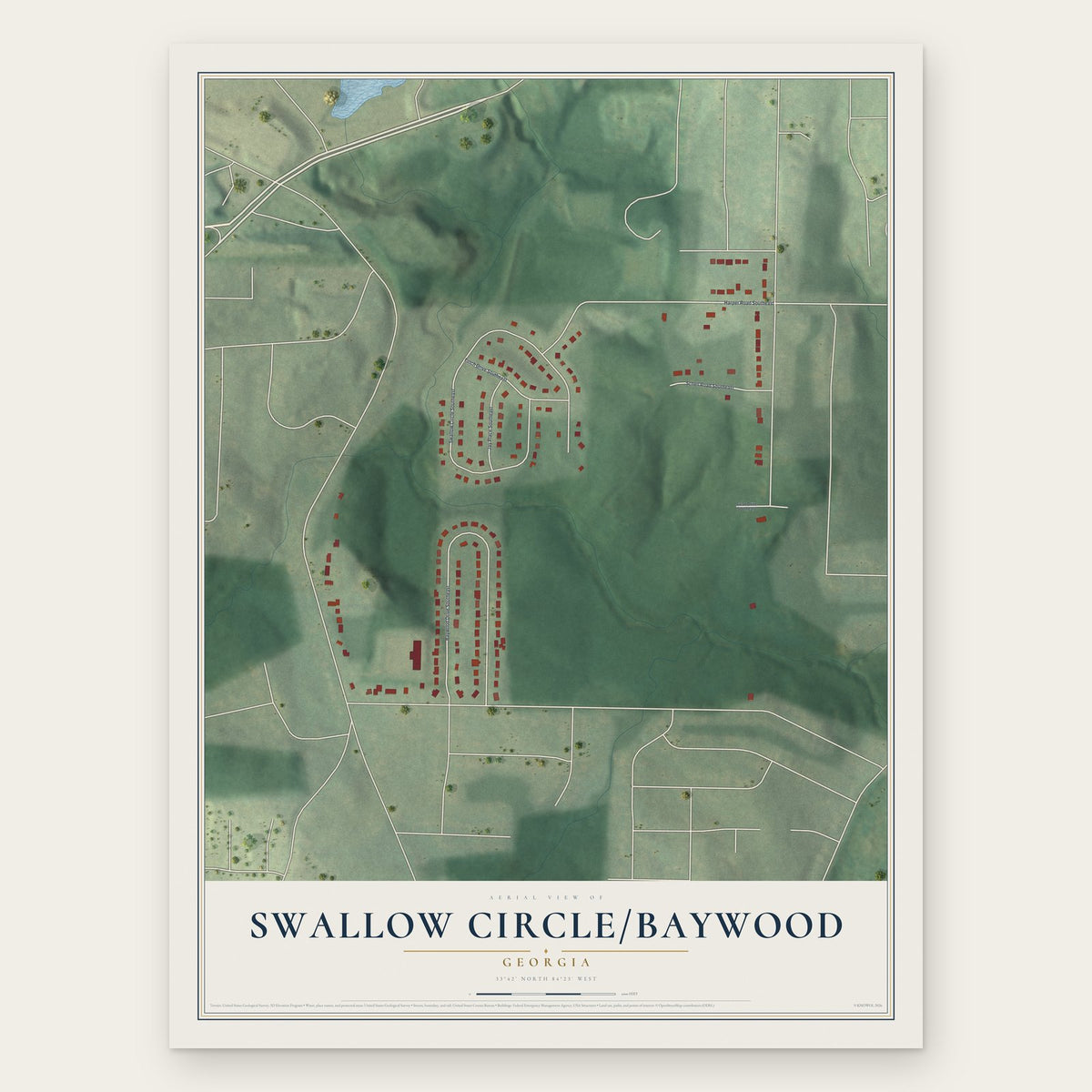 Swallow Circle-Baywood, Georgia map print, the full design