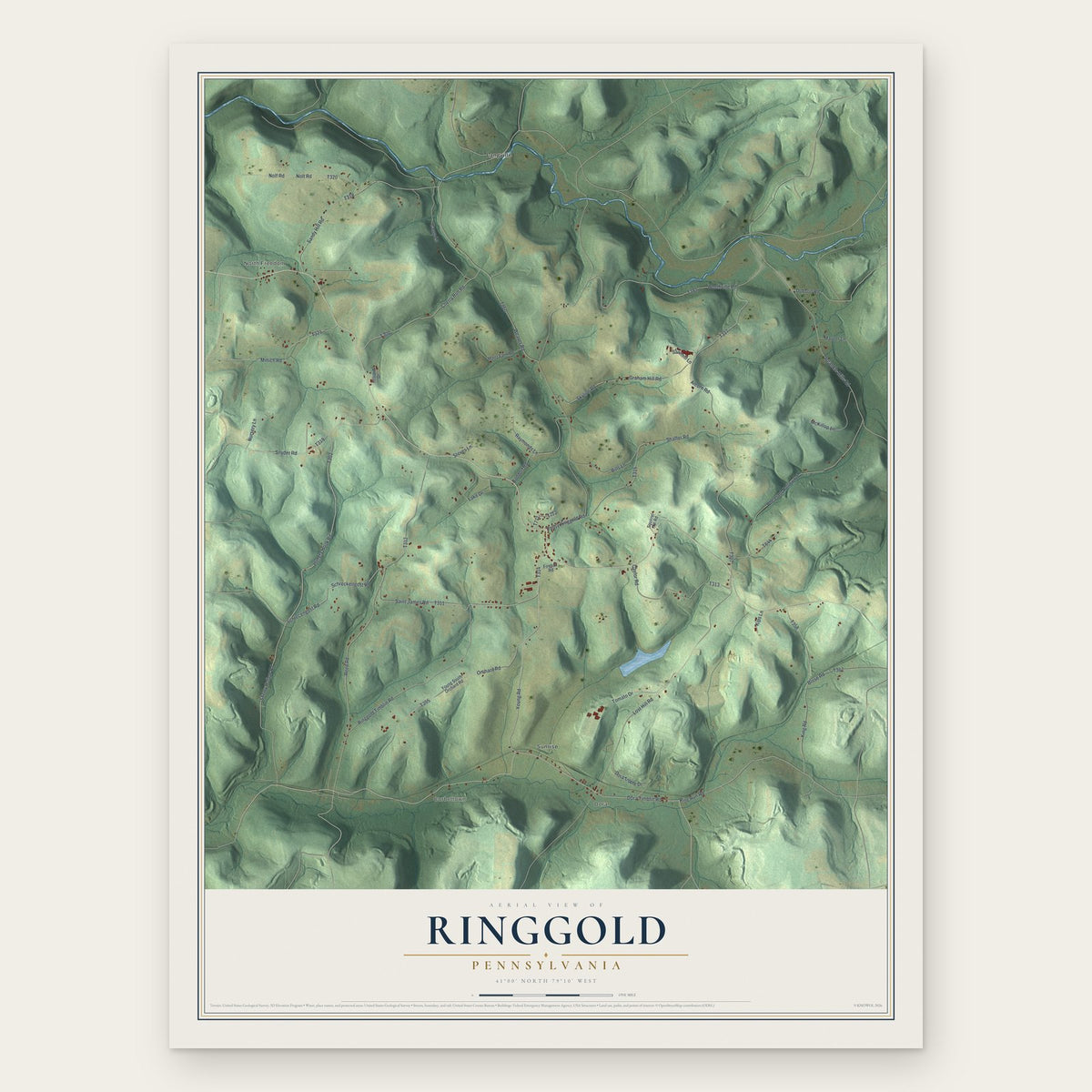 Ringgold, Pennsylvania map print, the full design