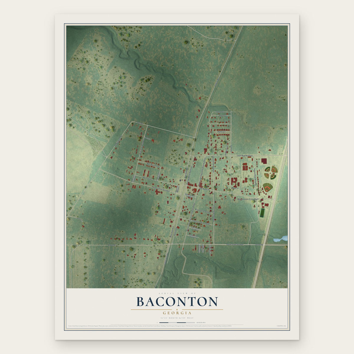 Baconton, Georgia map print, the full design