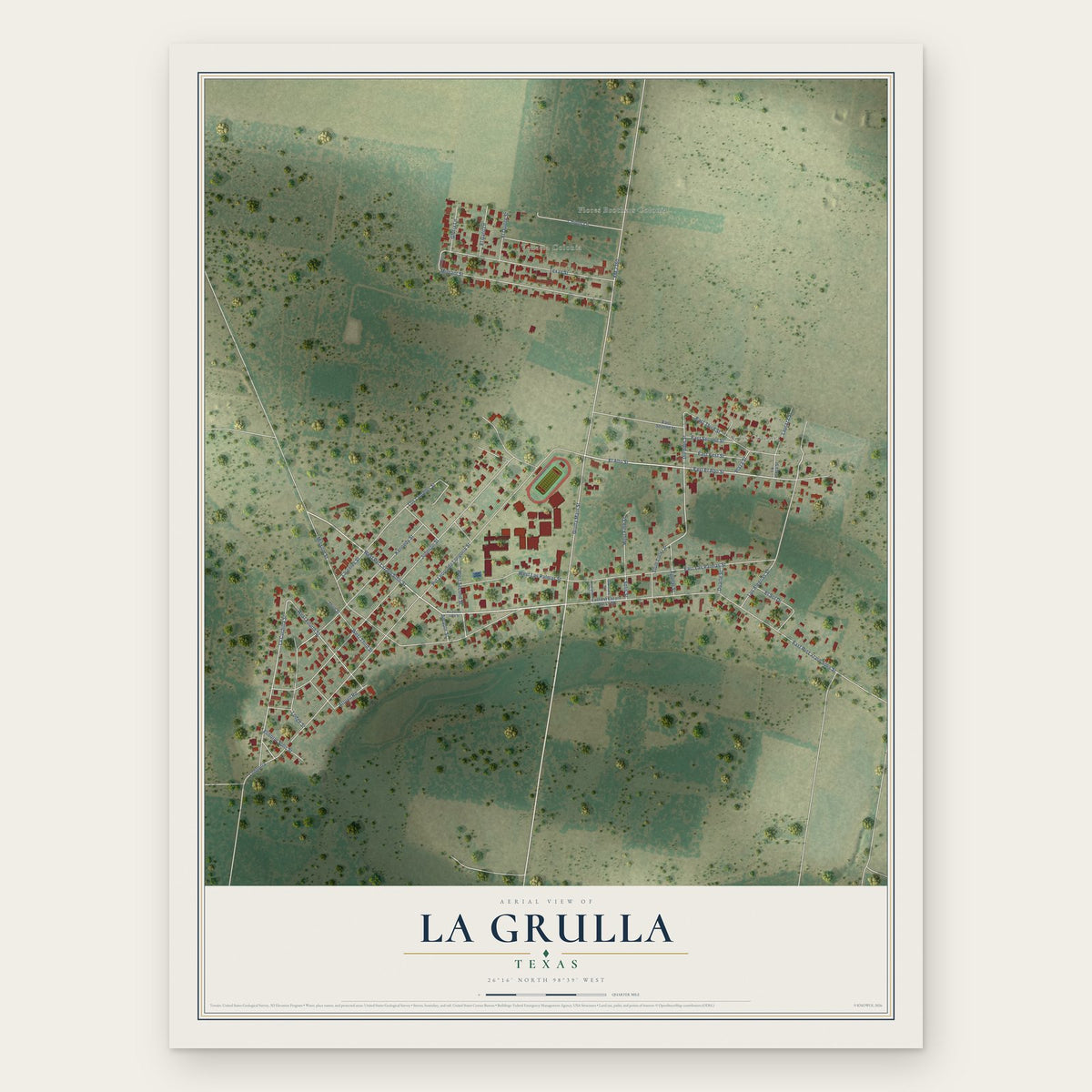 La Grulla, Texas map print, the full design