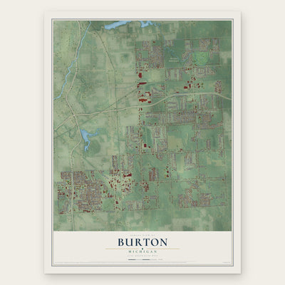 Burton, Michigan map print, the full design
