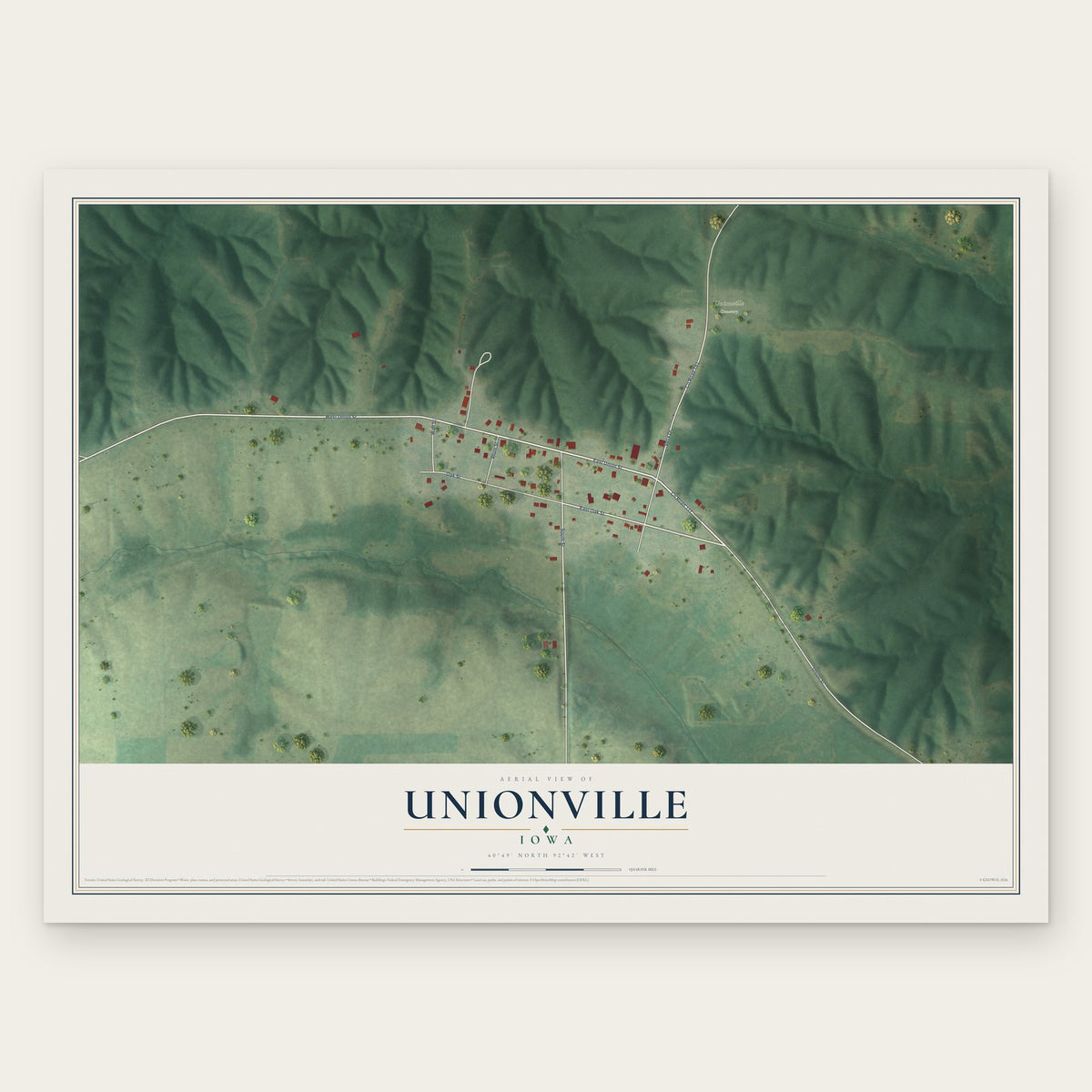 Unionville, Iowa map print, the full design