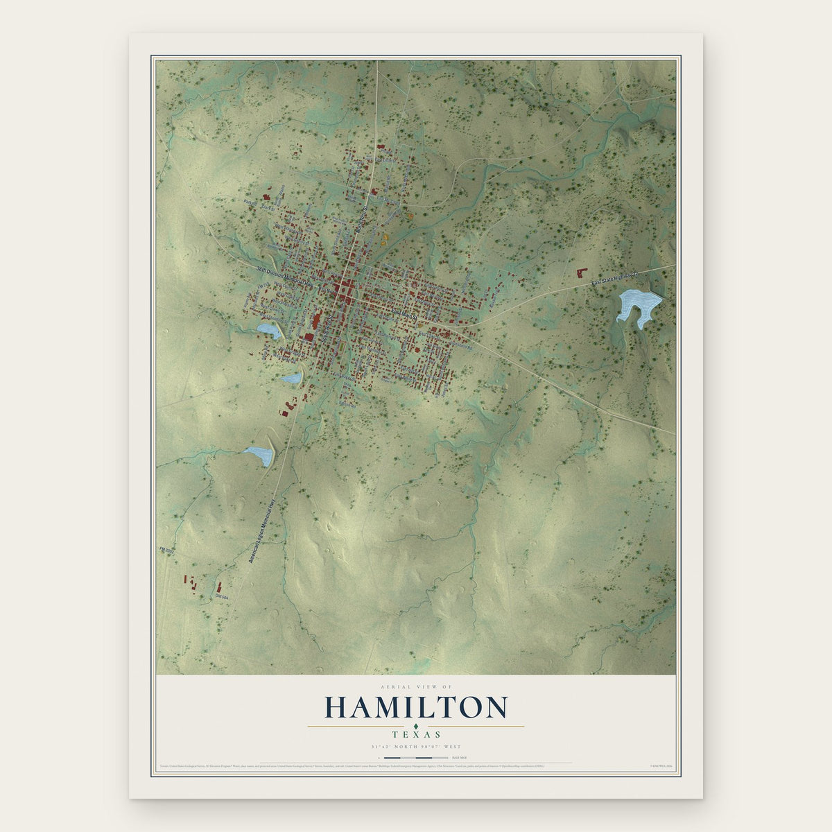 Hamilton, Texas map print, the full design
