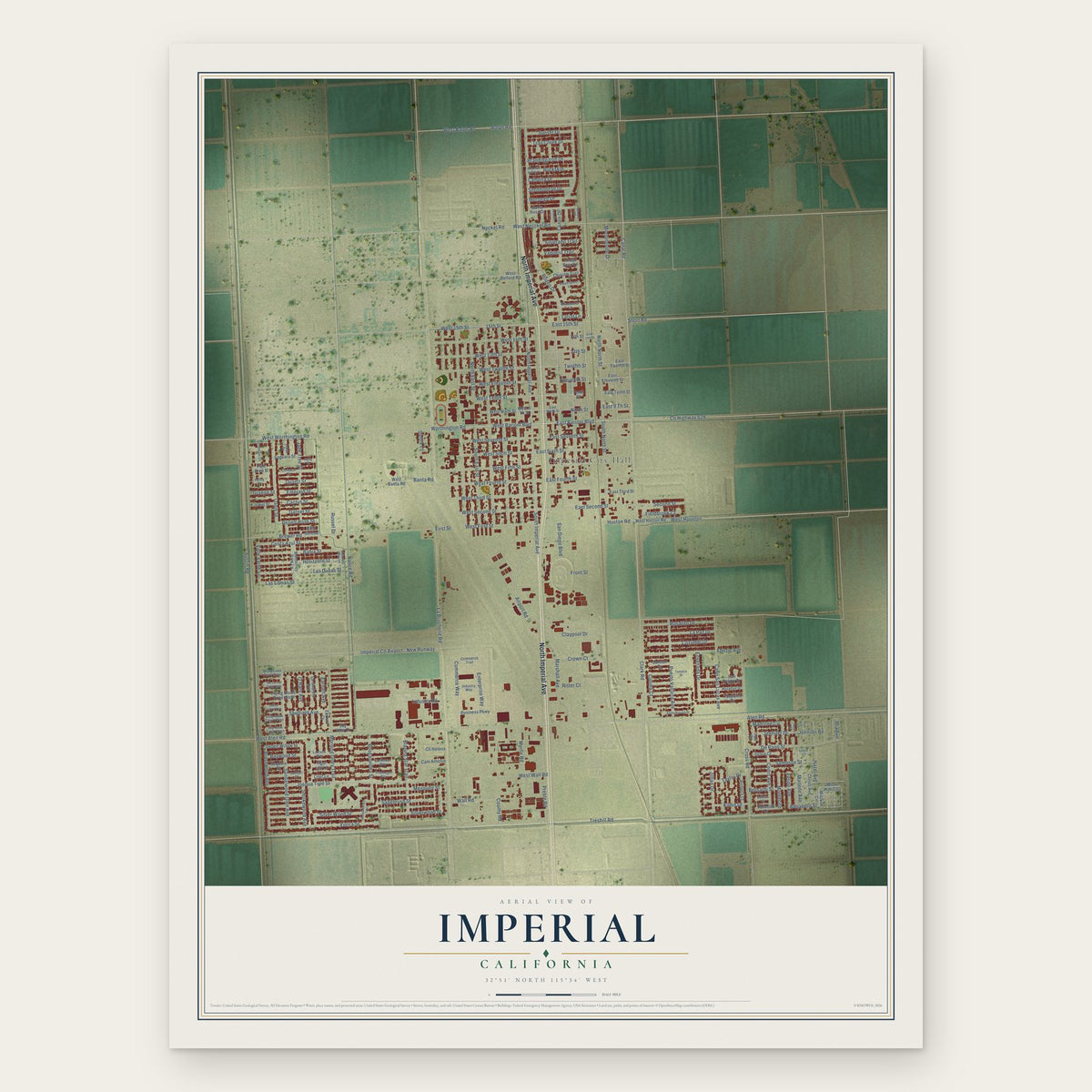 Imperial, California map print, the full design