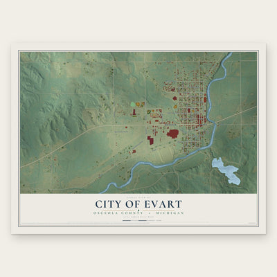 Evart, Michigan map print, the full design
