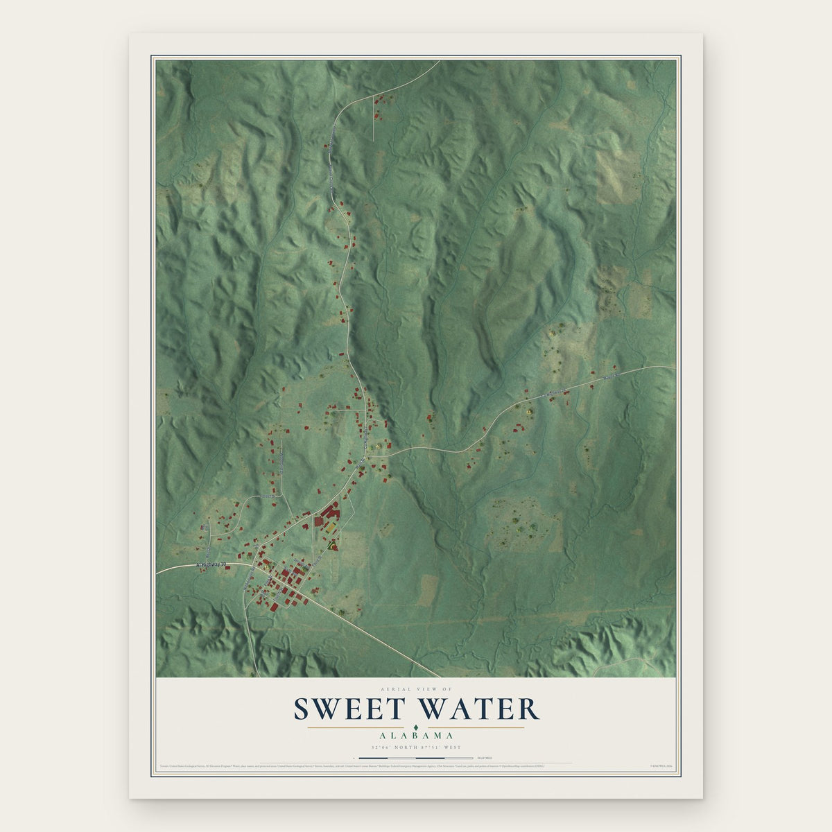 Sweet Water, Alabama map print, the full design