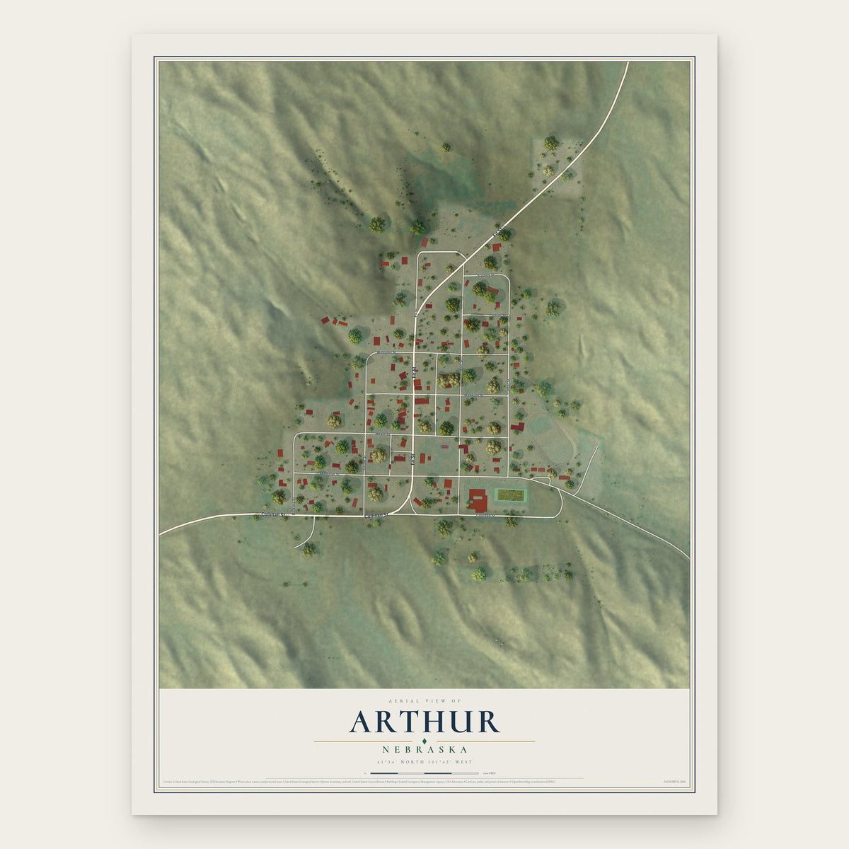 Arthur, Nebraska map print, the full design